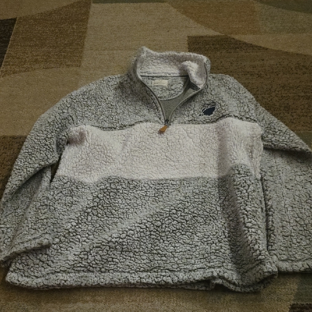 Gray and White Sherpa Pullover